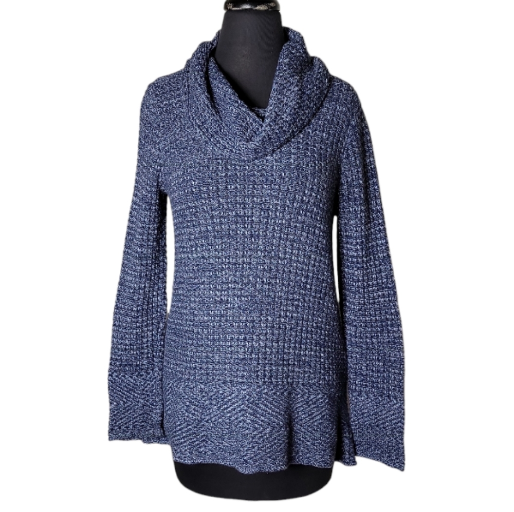 Eight Eight Eight blue heather cowl neck cotton ribbed sweater women's small